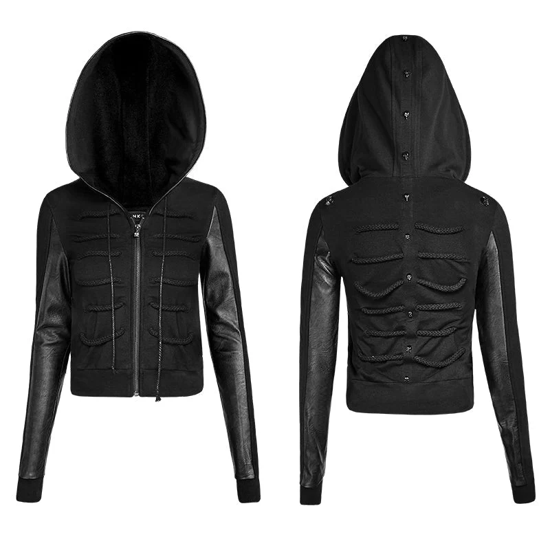 PY-194 Dark Rope Decorated Skinny Punk Coat With A Hood - Image 4