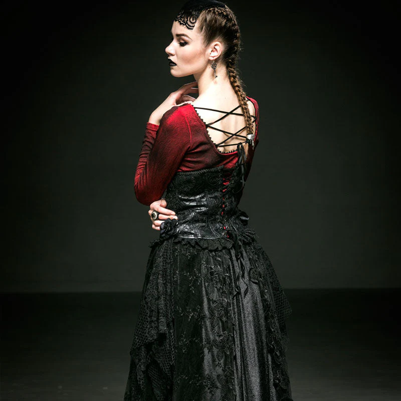 Y-542 Red And black Long Sleeve Large Collar Gothic Dresses - Image 2
