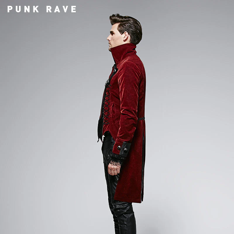 Y-569 Red Elegant Worsted Material Long Gothic Trench Coats - Image 3