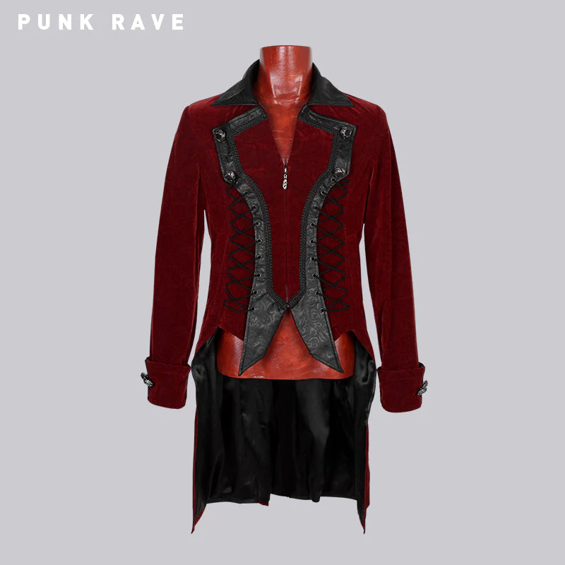 Y-569 Red Elegant Worsted Material Long Gothic Trench Coats - Image 4