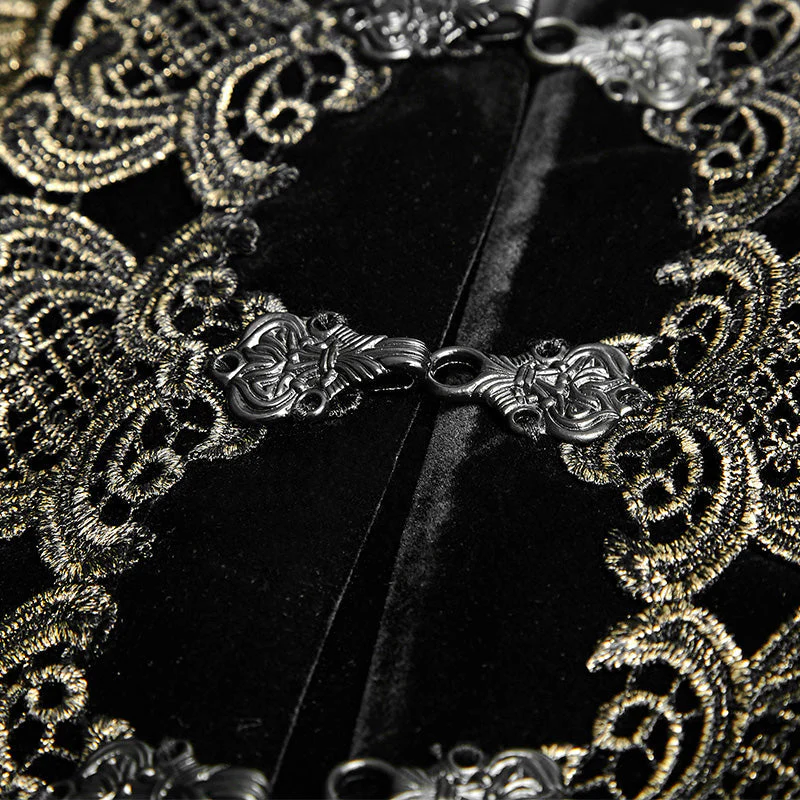 Y-641 Retro black Long Gothic Trench Coats With Aesthetic Pattern - Image 5