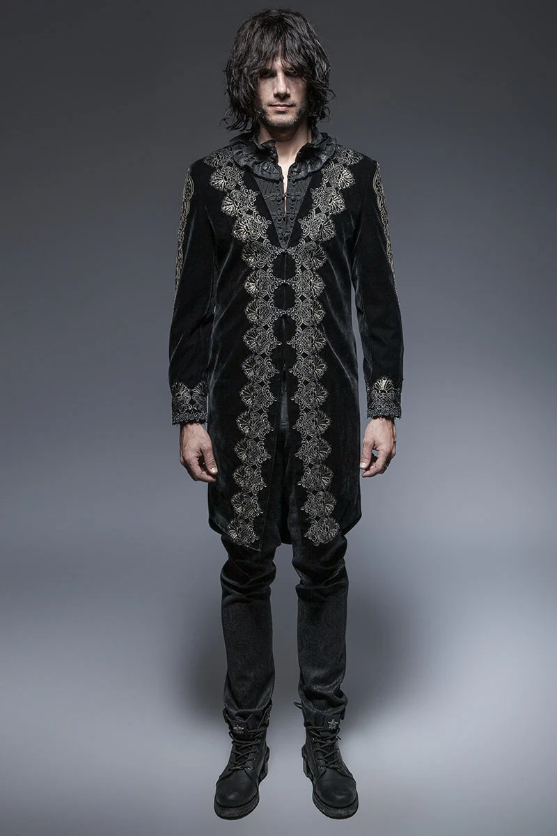 Y-641 Retro black Long Gothic Trench Coats With Aesthetic Pattern - Image 6