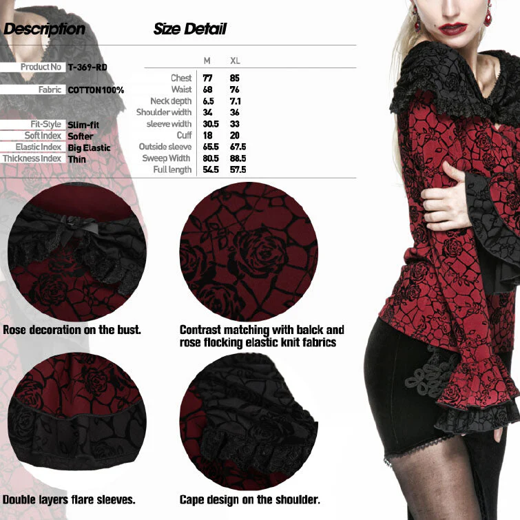 T-369 Retro Long Top T-shirt Cotton Woman Fashion Gothic T-shirt - Image 6