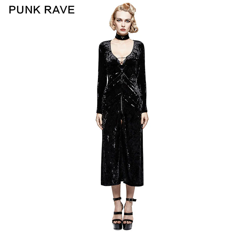 Y-735 Retro-minimalist Band Imitation Gold Laced Back Velvet Gothic Coat