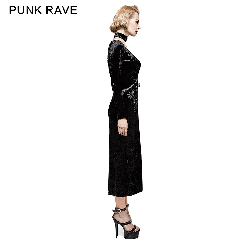 Y-735 Retro-minimalist Band Imitation Gold Laced Back Velvet Gothic Coat - Image 2