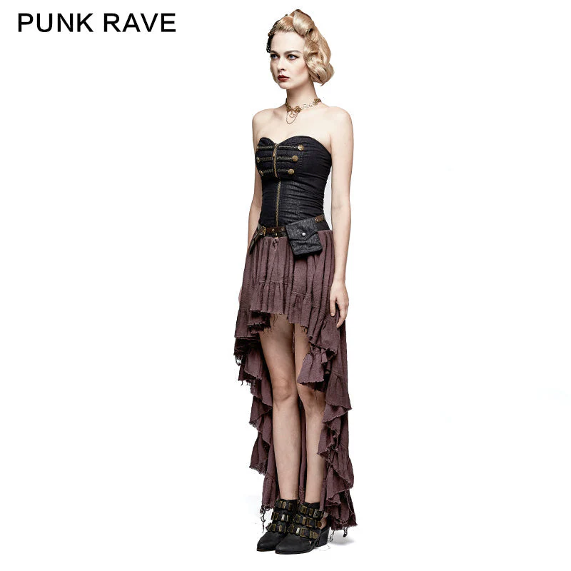 Q-311 Retro Strapless Tube Top Dress High Low Lace Pleated Punk Dress - Image 2