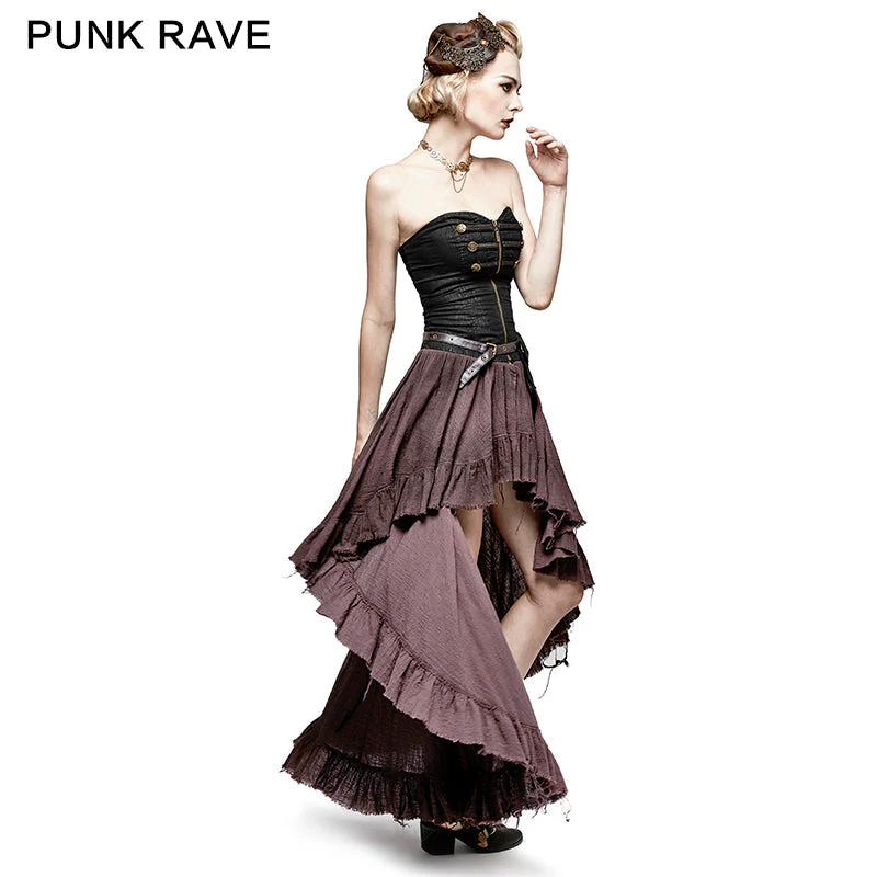 Q-311 Retro Strapless Tube Top Dress High Low Lace Pleated Punk Dress - Image 3