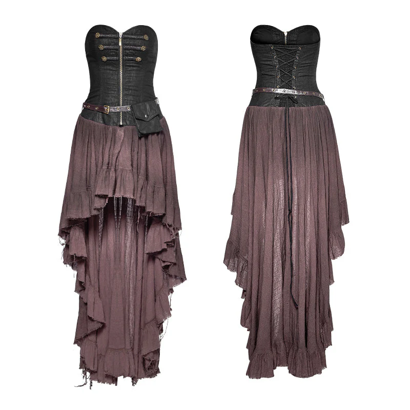 Q-311 Retro Strapless Tube Top Dress High Low Lace Pleated Punk Dress - Image 4