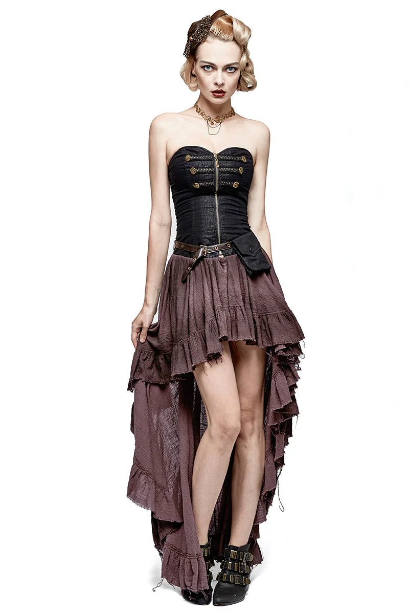 Q-311 Retro Strapless Tube Top Dress High Low Lace Pleated Punk Dress - Image 6