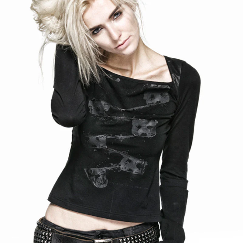 T-370 Rock Fashion Cool black Keyhole Back Long Sleeve Punk Shirts - Image 3