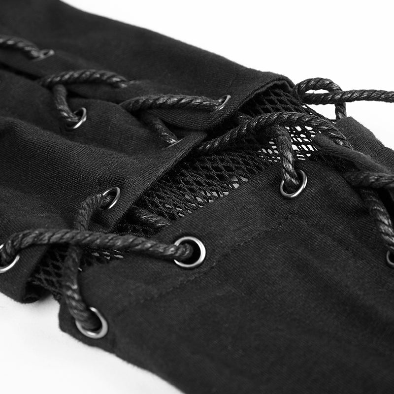 T-472 Rock Zipper High Collar Drawstring Long Sleeve Punk T-shirts - Image 5