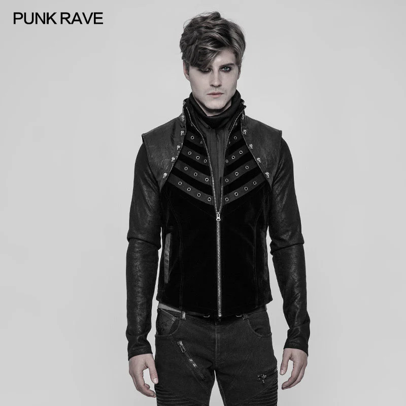 WY-910 Royal Cavalry Force Punk Vest Velvet Leather Stand Collar Waistcoat For Men - Image 6