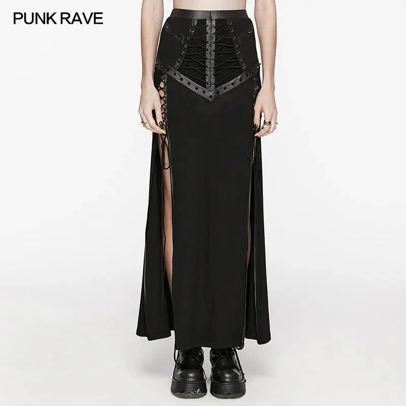 See-Through WQ-696BQF Sexy Mesh Rope Slit Punk Skirt - Image 6