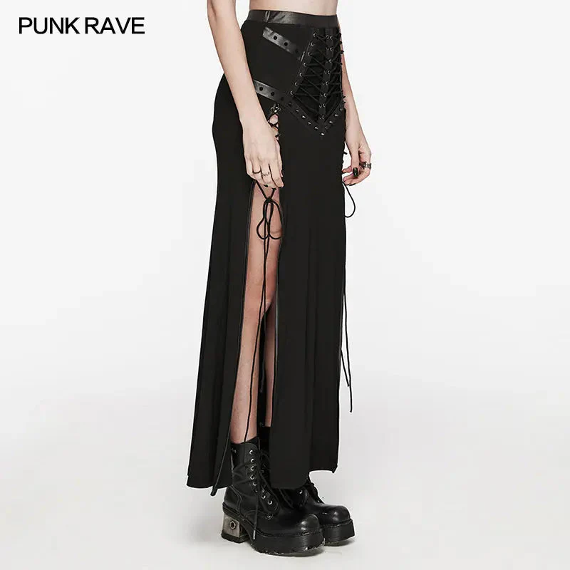 See-Through WQ-696BQF Sexy Mesh Rope Slit Punk Skirt - Image 7