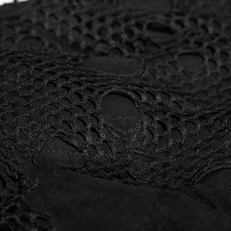 Q-294 Sexy Asymmetrical Mesh High Neck Punk Dress Stitching With Fake Suede Fabric - Image 5