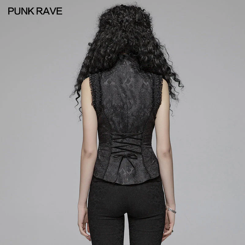 WLY-093 Sexy Deep V Collar Vest Lolita Women Lace High Standing Collar Waistcoat - Image 3
