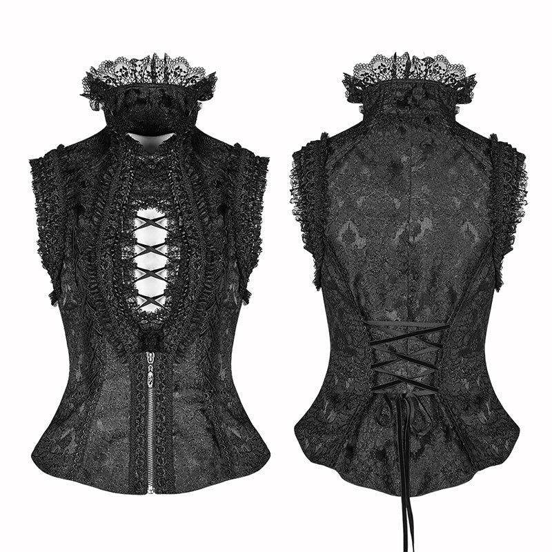 WLY-093 Sexy Deep V Collar Vest Lolita Women Lace High Standing Collar Waistcoat - Image 4