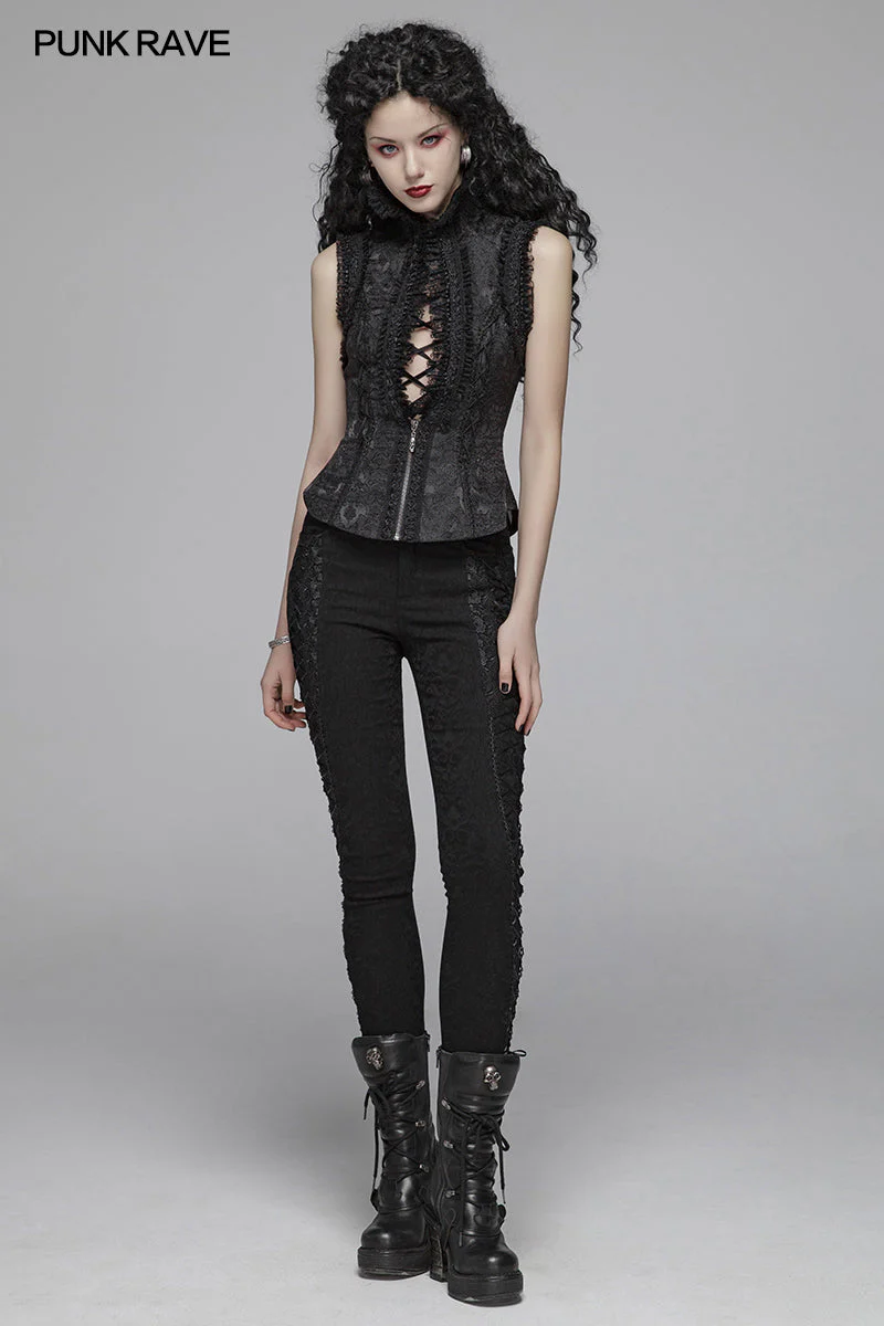 WLY-093 Sexy Deep V Collar Vest Lolita Women Lace High Standing Collar Waistcoat - Image 6
