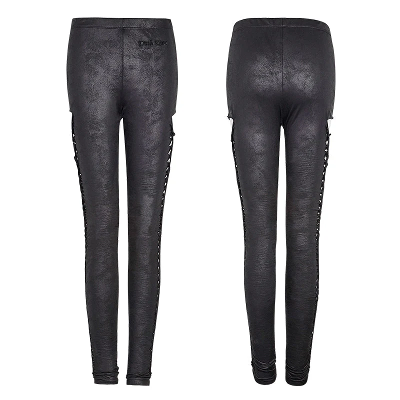PK-096 Sexy Girls Elastic Waist Skinny Leather Punk Pants With Burst Pattern Lines - Image 4