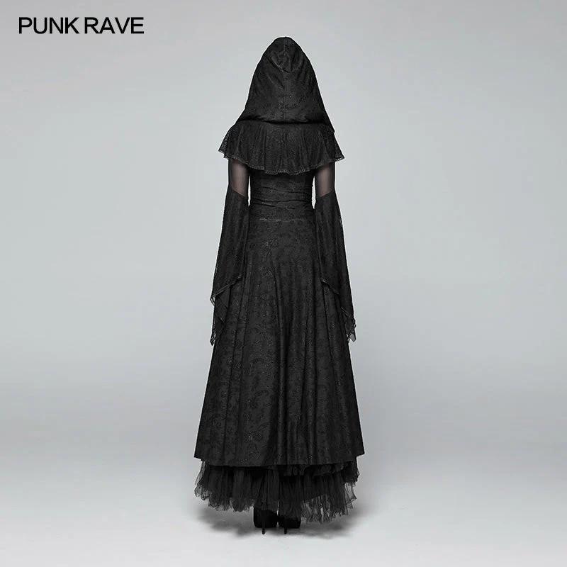 WQ-401 Sexy Goth Lace-up V Neck Long Sleeves Long Dress - Image 3