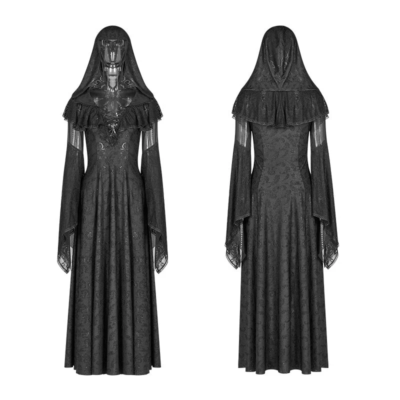 WQ-401 Sexy Goth Lace-up V Neck Long Sleeves Long Dress - Image 4