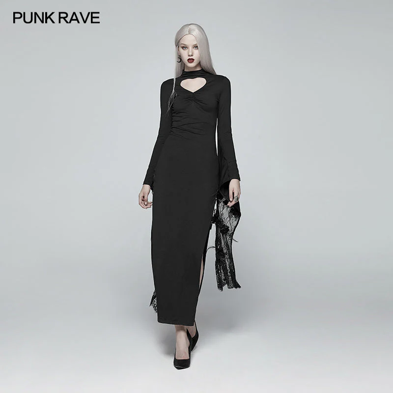 WQ-378 Sexy Gothic Drawstring Opening Fork Kimono Sleeve Maxi Dress - Image 2