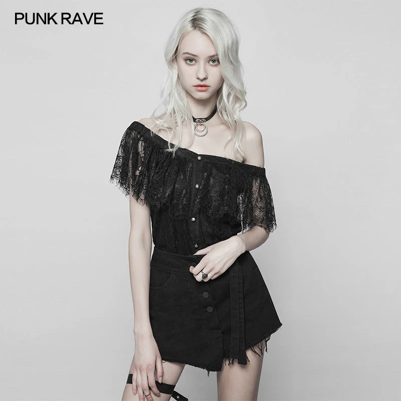 OPT-255 Sexy Gothic Two Wear Off Shoulder Strap Lace Shirt - Image 2