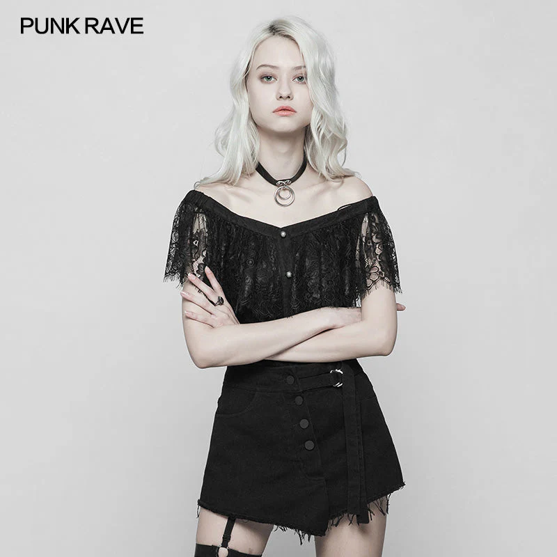OPT-255 Sexy Gothic Two Wear Off Shoulder Strap Lace Shirt - Image 3