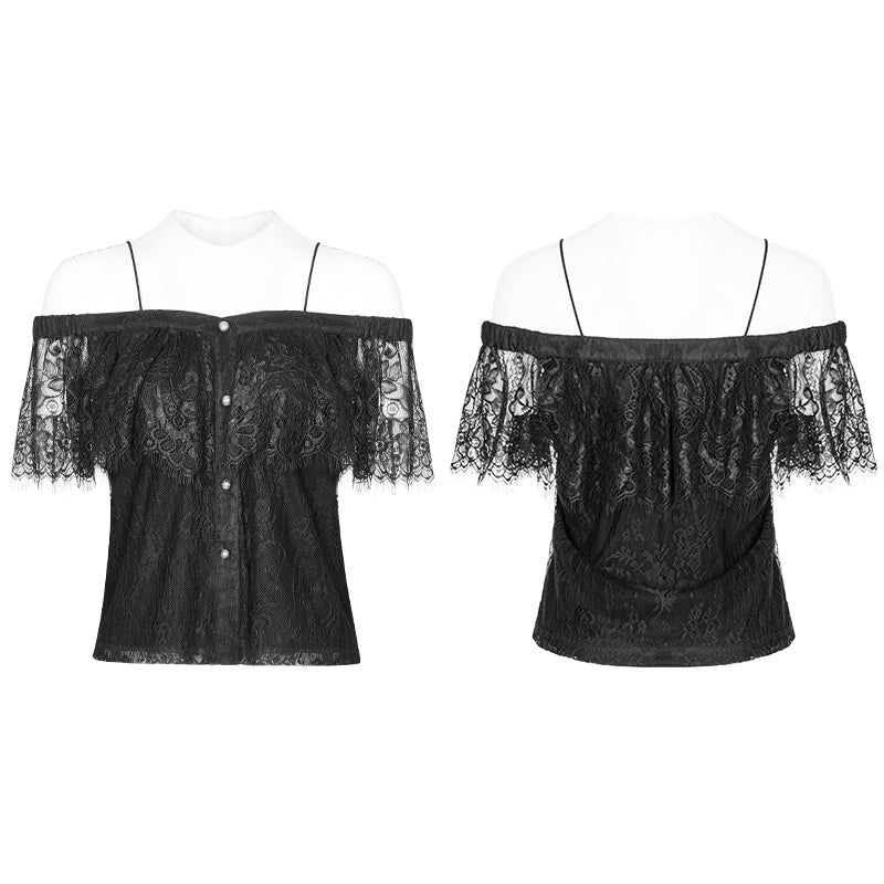 OPT-255 Sexy Gothic Two Wear Off Shoulder Strap Lace Shirt - Image 4