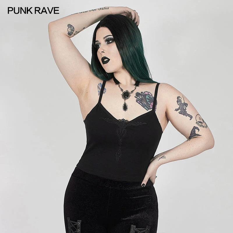 DT-679BXF Sexy gothic velvet flower camisole - Image 3