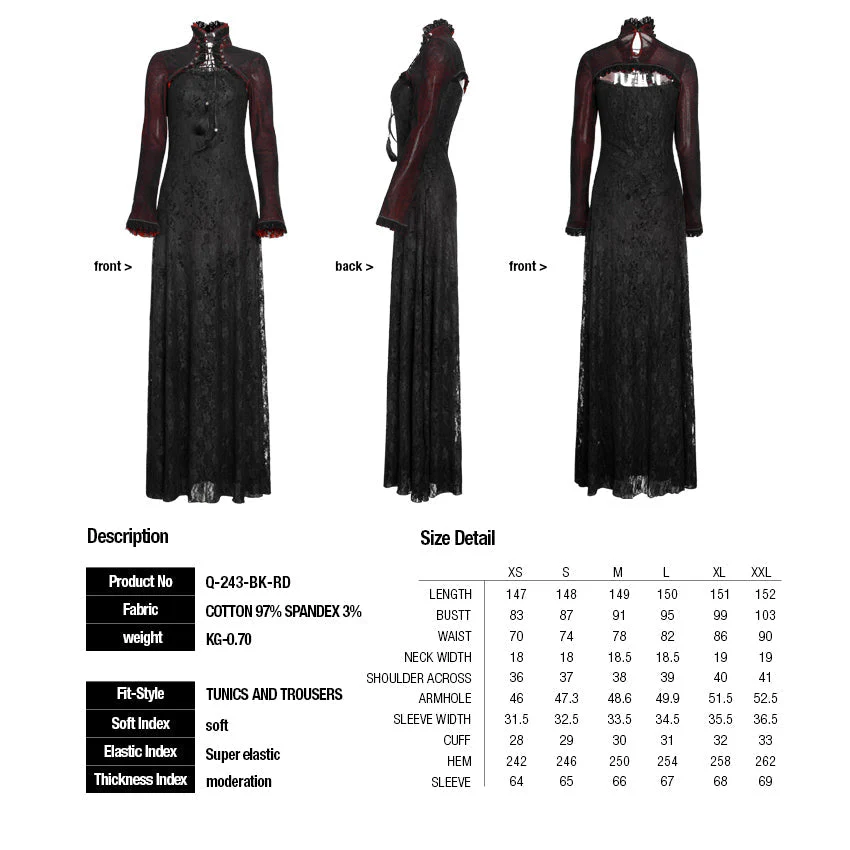 Q-243 Sexy Lady Fashion Dark Red Cape Gothic Dresses - Image 6