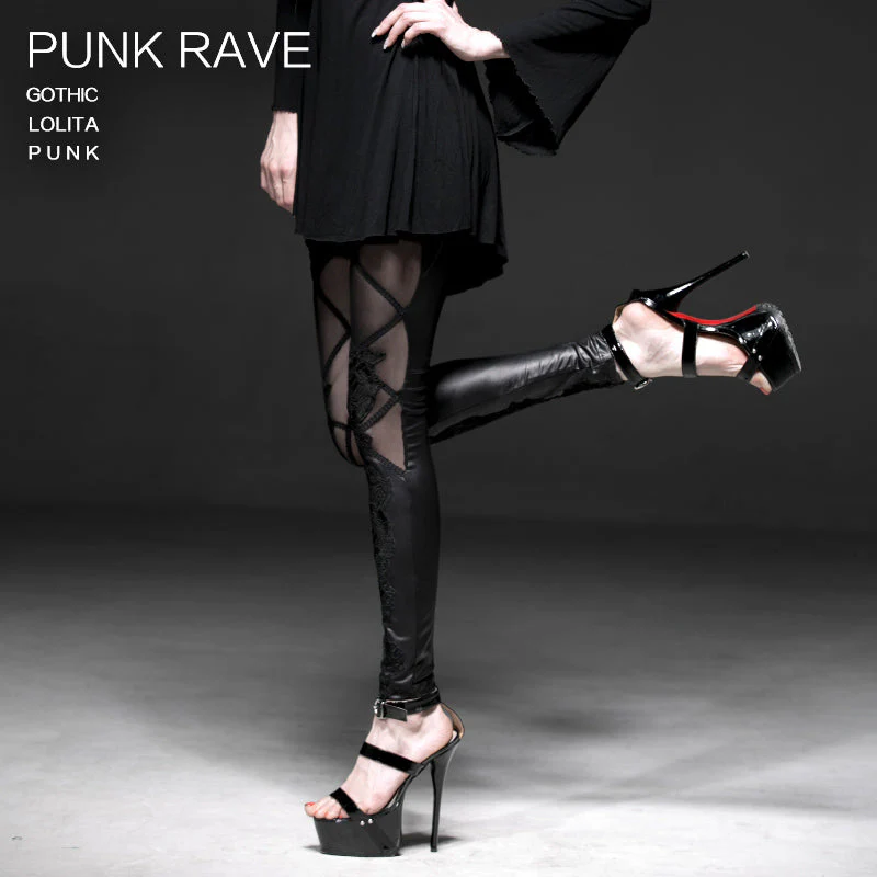 K-186 Sexy Lady Fashion Lamination Mesh Lace Fake Boot Gothic Pants Legging - Image 3