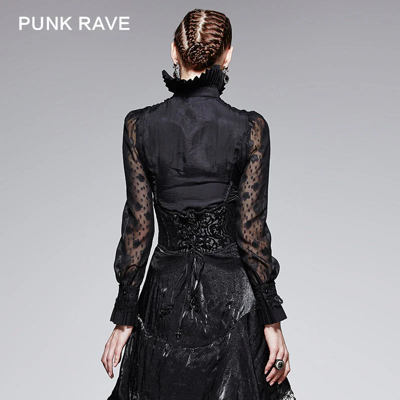 Y-361 Sexy Lady Lace Long Sleeve Design Translucent Gothic Shirt - Image 2