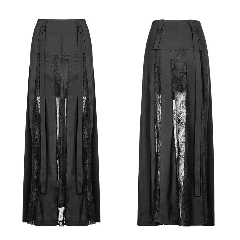 OPQ-400 Sexy Long Chiffon Lace Split Gothic Skirt For Women - Image 2