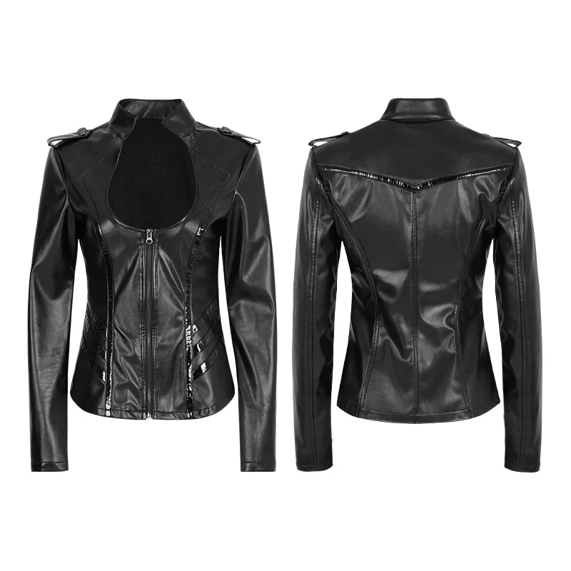 Y-785 Sexy Military Uniform Bright Leather Punk Shirts For Women - Image 4