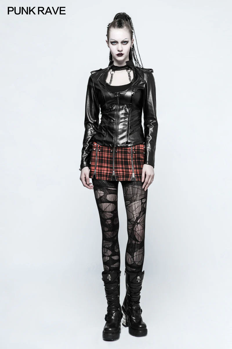 Y-785 Sexy Military Uniform Bright Leather Punk Shirts For Women - Image 6