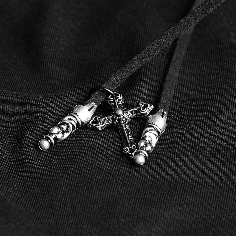 OPT-145 Sexy Off The Shoulder Slim Gothic T-shirt Tie Rope Necklace Top - Image 5
