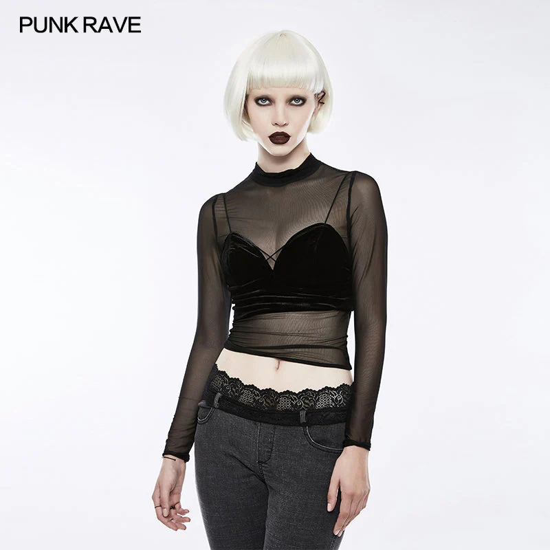 OPT-151 Sexy Perspective Joker Punk T-shirt With Small Stand-Collar - Image 2