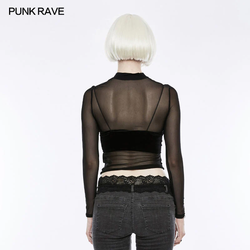OPT-151 Sexy Perspective Joker Punk T-shirt With Small Stand-Collar - Image 3