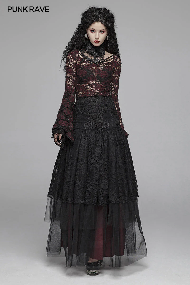 WT-573 Sexy Perspective Lace Gothic T-shirt For Women - Image 12