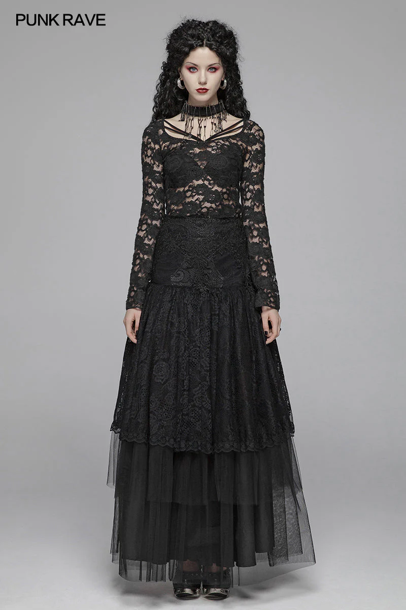 WT-573 Sexy Perspective Lace Gothic T-shirt For Women - Image 6