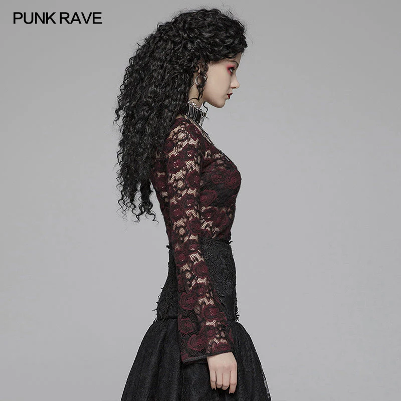 WT-573 Sexy Perspective Lace Gothic T-shirt For Women - Image 8