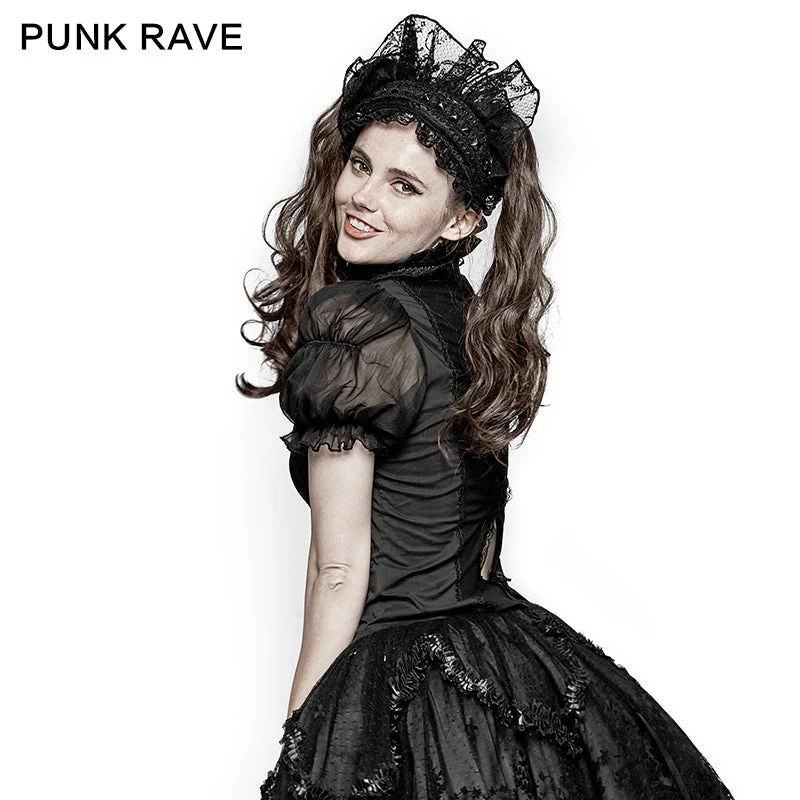 LY-062 Sexy Puff Sleeves Lace Collar Tunic Lolita Gothic Shirt - Image 2