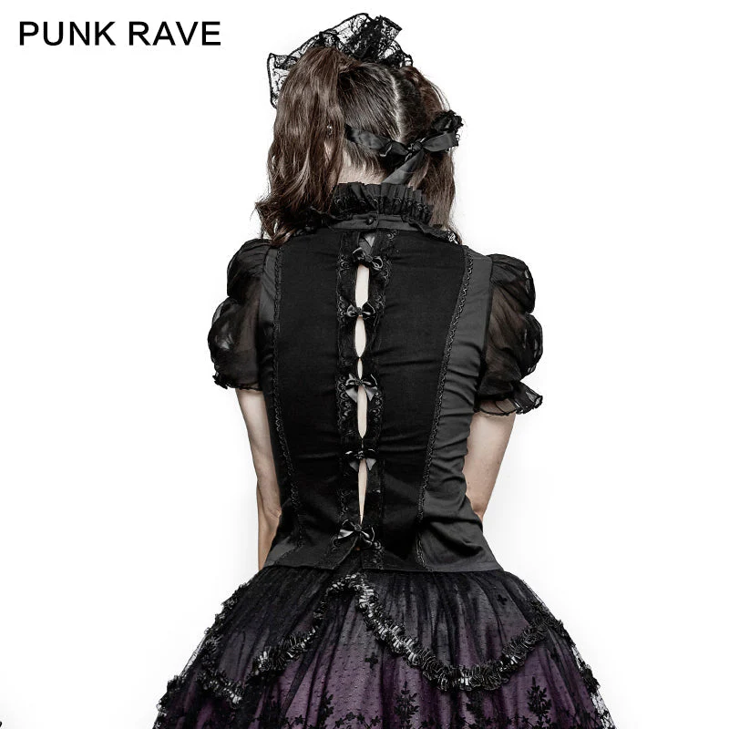 LY-062 Sexy Puff Sleeves Lace Collar Tunic Lolita Gothic Shirt - Image 3