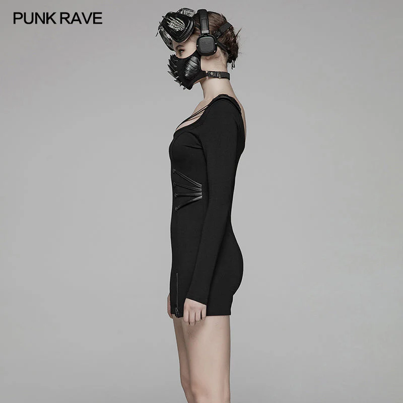 WQ-416 Sexy Punk Big Round Collar Skinny Elastic Knitted Short Dress - Image 2