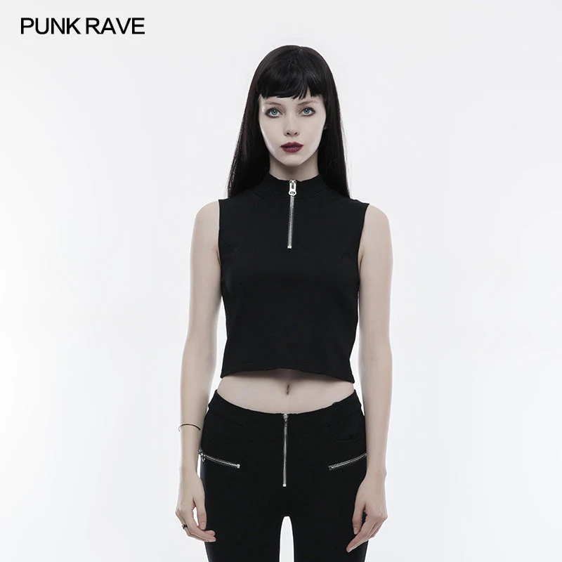 OPT-168 Sexy Sleeveless Zipper Punk T-shirt With Wearing Rope Design