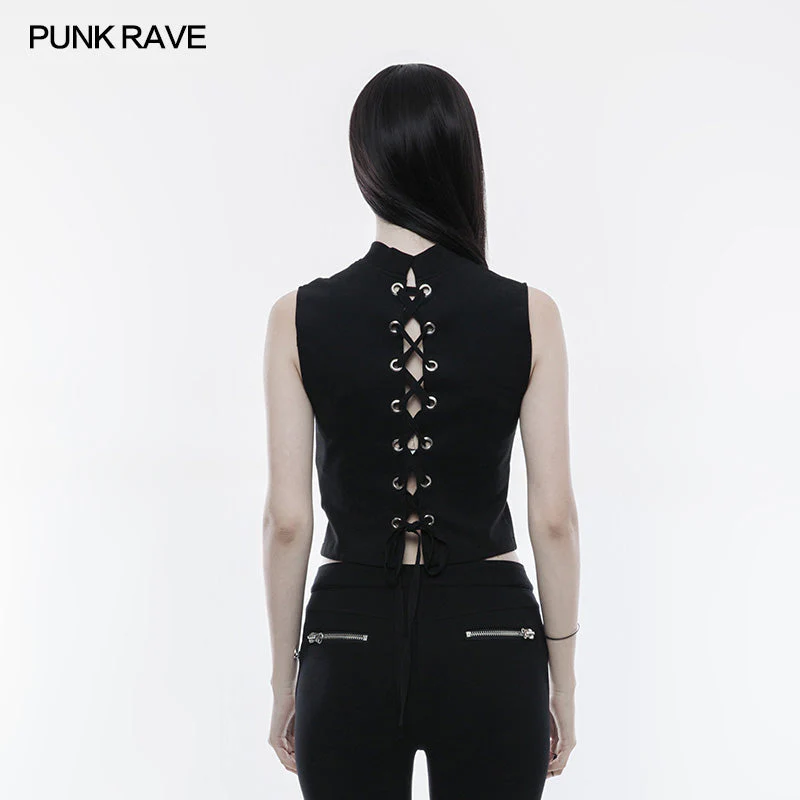 OPT-168 Sexy Sleeveless Zipper Punk T-shirt With Wearing Rope Design - Image 3