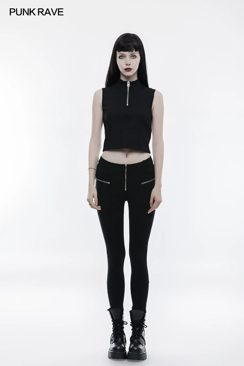OPT-168 Sexy Sleeveless Zipper Punk T-shirt With Wearing Rope Design - Image 6