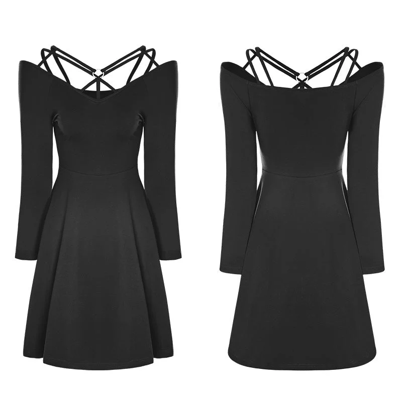 OPQ-295 Sexy Slim Fit Strapless black Gothic Dress For Women - Image 4