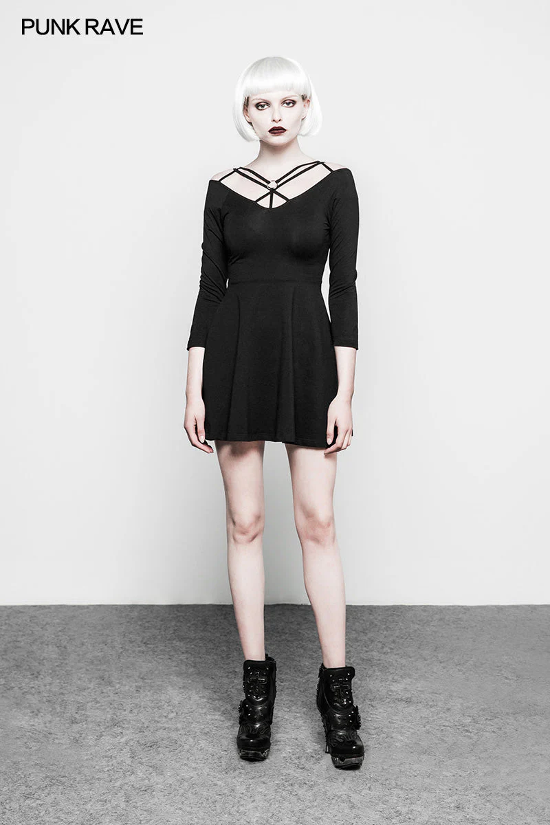 OPQ-295 Sexy Slim Fit Strapless black Gothic Dress For Women - Image 6